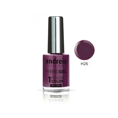 Verniz para unhas roxo da marca andreia com texto no rótulo e amostra da cor