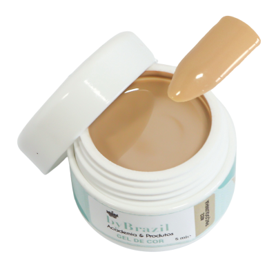 Frasco branco com gel de cor bege claro e aplicador, marca LV Brazil