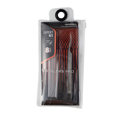 Conjunto STALEKS PRO Expert 41 com duas pinças profissionais para pestanas em embalagem transparente