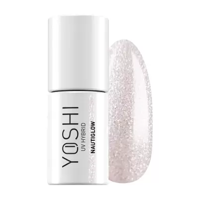 Frasco de verniz UV híbrido YOSHI NAUTIGLOW branco com brilho, textura suave