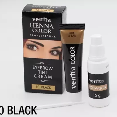Conjunto de coloração Venita Henna Color para sobrancelhas com tubo preto 1.0 Black e frasco ativador branco 15 g