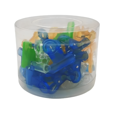 Recipiente transparente com molas coloridas de plástico