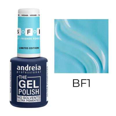 Esmalte azul Andreia Professional The Gel Polish BF1 com amostra da cor