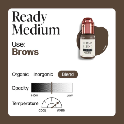 Frasco de tintura para sobrancelhas perma blend luxe ready medium com detalhes informativos