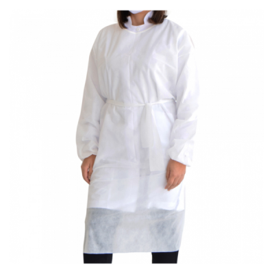 Veste de proteção branca com mangas compridas e fita na cintura