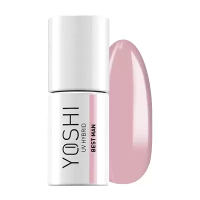 Frasco branco de verniz para unhas YOSHI UV HYBRID BEST MAN com cor rosa nude