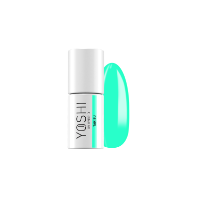 Verniz de unhas Yoshi UV Hybrid branco com cor verde turquesa