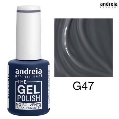 Verniz de gel azul escuro Andreia Professional G47 com amostra de cor cinza