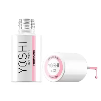 Frasco de verniz de unhas YOSHI UV HYBRID PROMISING rosa e branco