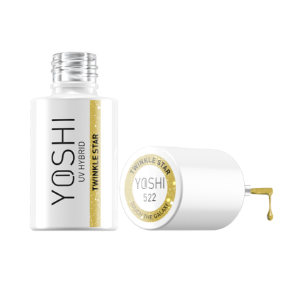 Frascos de verniz UV híbrido YOSHI cor dourada glitter