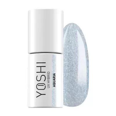 Frasco branco de verniz para unhas UV Hybrid YoshI azul claro cintilante