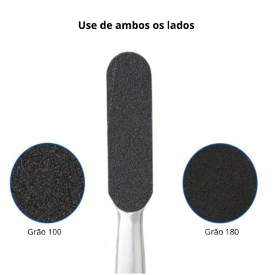 Lima de unhas preta com grãos 100 e 180, texto em português
