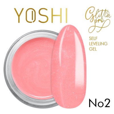 Gel de nivelamento automático Yoshi Glitter Pro cor rosa com brilho, embalagem tipo tacho