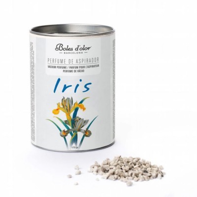 Recipiente metálico branco de perfume de aspirador com texto e flores, com pedras brancas ao lado