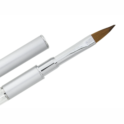 Pincel de maquilhagem prateado com cerdas castanhas