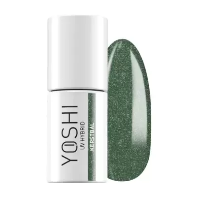 Frasco de verniz de unhas verde com brilho YOSHI UV HYBRID