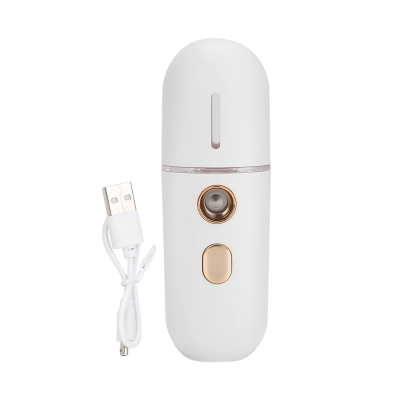 Dispositivo eletrônico branco com botão dourado e cabo USB