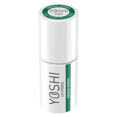 Frasco branco de verniz UV híbrido YOSHI com etiqueta verde