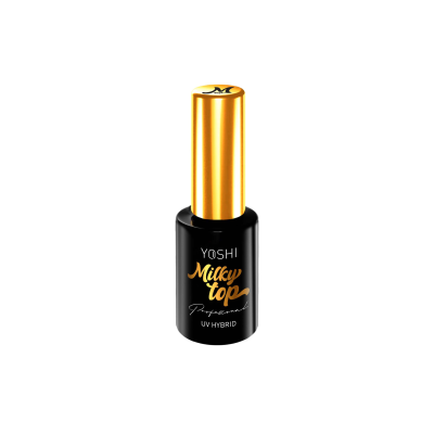 Frasco de verniz para unhas UV Hybrid Milky Top YOSHI com tampa dourada e corpo preto