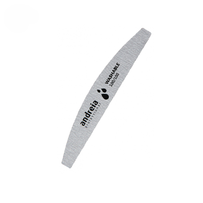 Lima de unha cinzenta com texto impresso preto