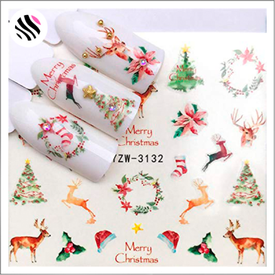 Folha de autocolantes de unhas com desenhos e textos natalícios
