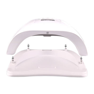 Lâmpada LED branca para cura de unhas com duas partes separadas e pinos de encaixe.