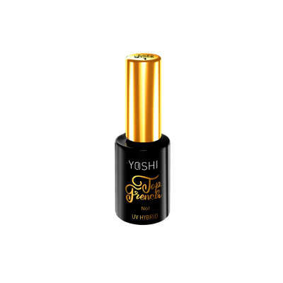 Frasco de esmalte YOSHI Top French No1 UV HYBRID preto com tampa dourada