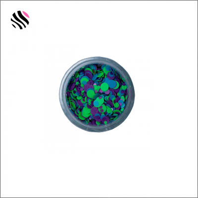 Pote transparente com confetes verde e roxo