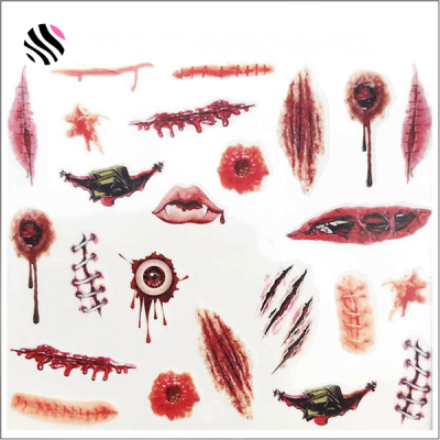 Tatuagens temporárias de feridas e cicatrizes sobre fundo branco