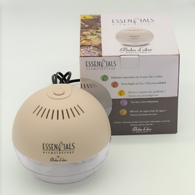 Difusor de aromas ESSENTIALS Aromatherapy bege com caixa do produto