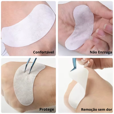 Curativo branco adesivo na pele com texto descritivo em português