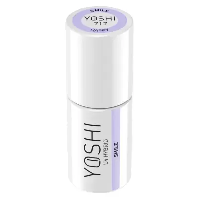 Frasco branco de verniz UV híbrido com texto preto e lilás