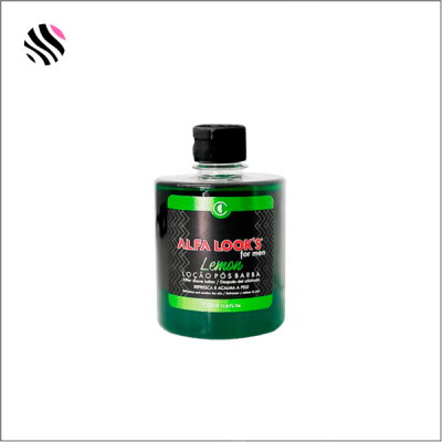 Loção para barba Alfa Looks for men Lemon em frasco verde com tampa preta