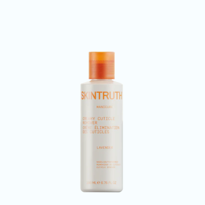 Frasco de creme para remoção de cutículas SKINTRUTH branco com tampa laranja