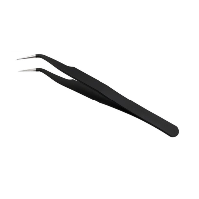 Par de pinças pretas com pontas metálicas finas