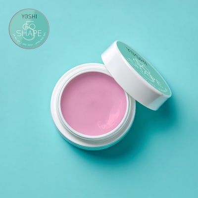 Frasco com gel rosa e tampa com etiqueta azul