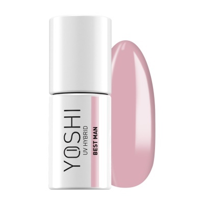 Esmalte de unhas YOSHI UV HYBRID BEST MAN com amostra da cor rosa suave.