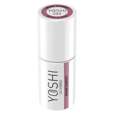 Frasco branco de verniz UV híbrido YOSHI com etiqueta rosa