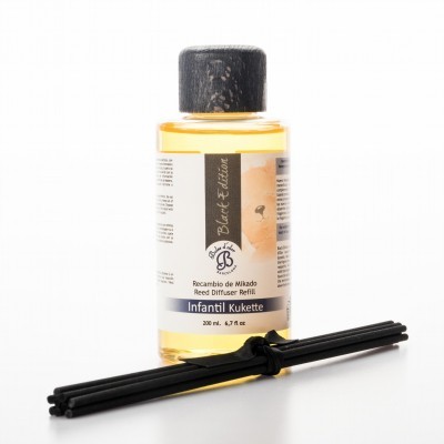 Frasco de recarga para difusor Mikado Infantil Kukette com varetas pretas