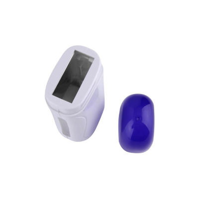 Depiladora facial branca com aba azul arredondada