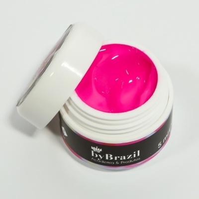 Pote de gel fúcsia PyBrazil aberto sobre fundo branco