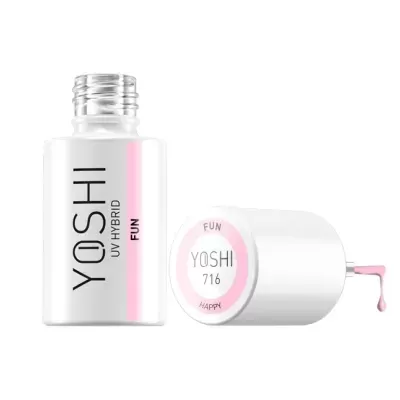 Frasco de verniz UV híbrido YOSHI cor FUN 716 com tampa removível e líquido rosa claro