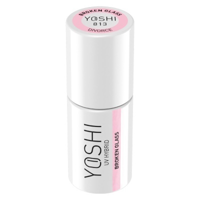 Frasco branco de verniz para unhas YOSHI UV HYBRID com etiqueta rosa