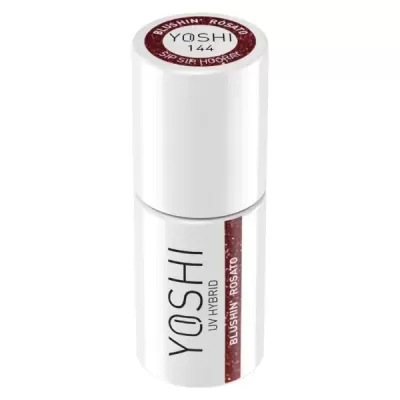 Frasco branco de verniz de unhas YOSHI UV Hybrid Blushin' Rosatto