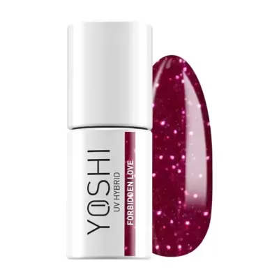 Verniz UV Hybrid YOSHI cor FORBIDDEN LOVE, roxo com glitter