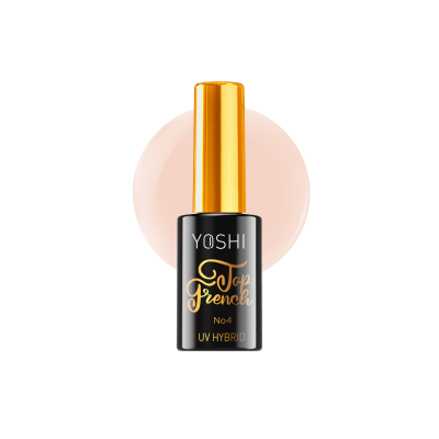 Verniz de unhas YOSHI Top French No4 UV Hybrid com embalagem preta e tampa dourada