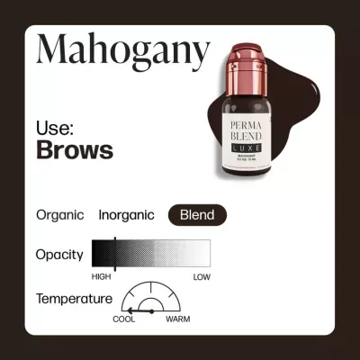 Produto Perma Blend Luxe para sobrancelhas cor Mahogany numa embalagem pequena com tampa cobre