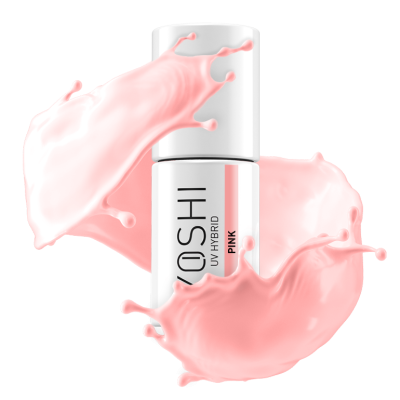 Frasco branco de verniz de unhas com líquido rosa ao redor