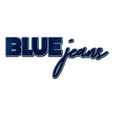 Logótipo bordado azul com texto 'BLUE jeans'