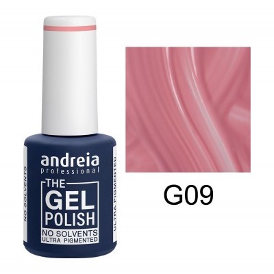 Frasco de verniz gel rosado Andreia Professional The Gel Polish com amostra da cor G09
